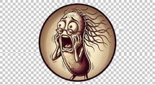 Escherichia coli - caricatura ilustrada de bactéria com expressão assustada